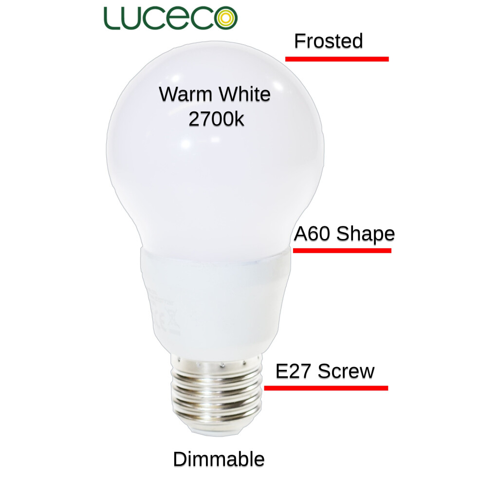 Luceco Standard A60 Classic Frosted Light Bulb DIM2 Warm E27 X10 PACK