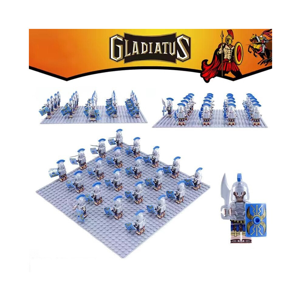 (Spartan blue sword) 21PCS Roman Golden Knight Warrior Minifigures Toys Action figures Building Toys Medieval Soldier Construction Assembly Blocks Bes