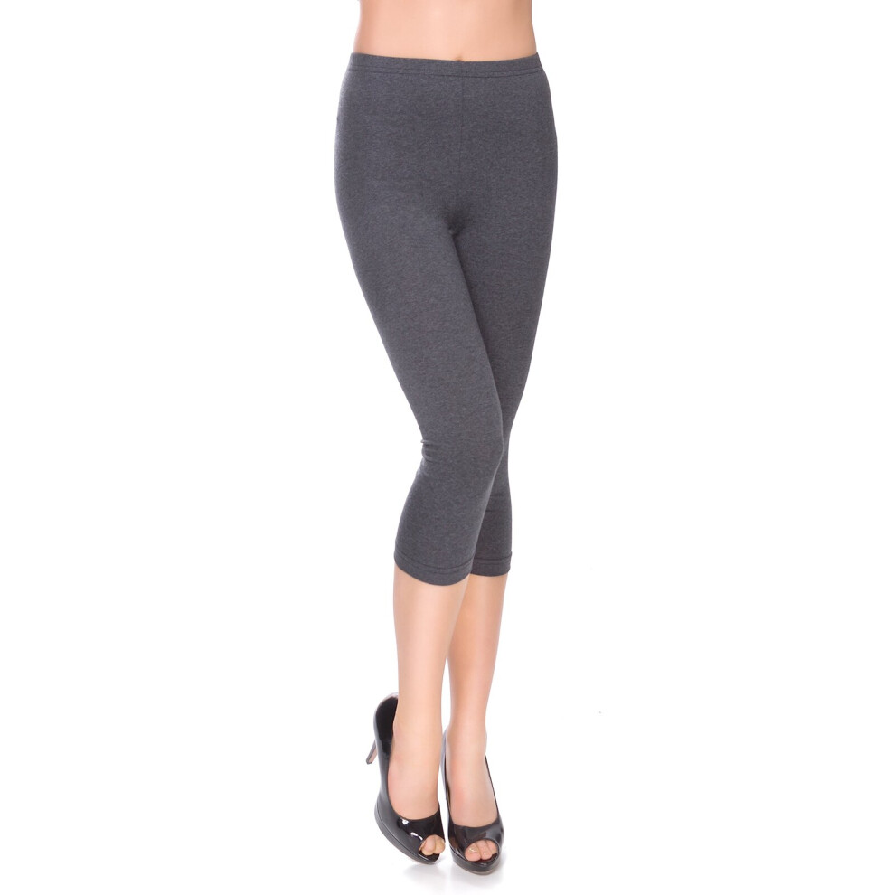 (20/22, Graphite) Cropped Cotton Classic 3/4 Leggings Fitness Gym