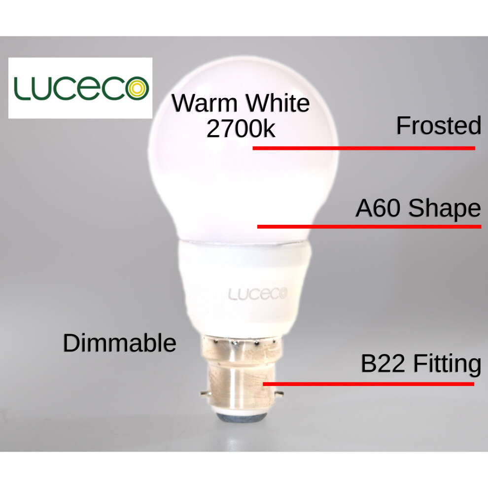 Luceco Standard A60 Classic Frosted Light Bulb DIM2 Warm B22 X2 PACK
