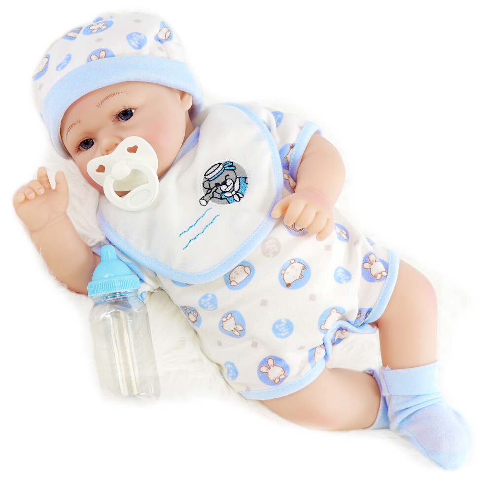 Bibi Doll Men's (Open Eyes Boy) Reborn Baby Doll Realistic 17" Realistic Newborn With Dummy, Bottle & Birth Certificate