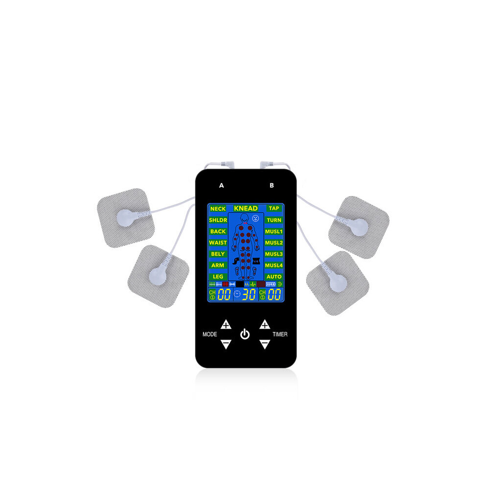 Dechoicelife Black (A-) Electric 12 Modes Tens Pads Massager Machine Unit Pain Relief Pulse Massage Ems Abs Muscle Stimulation Tens Cable Stimulador