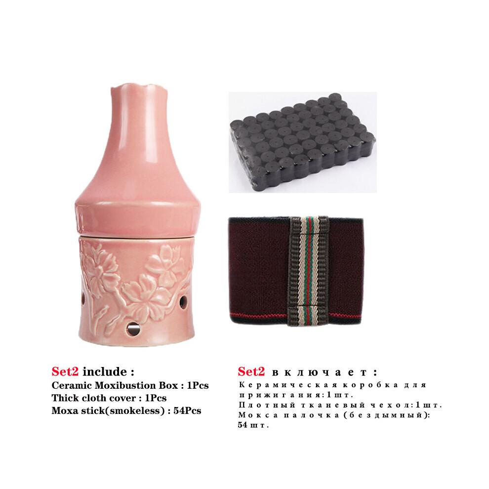 Dechoicelife (A-Set 2) Ceramic Moxibustion Jar Facial Beauty Massage Moxa Therapy Porcelain Warm Scraping Cup Hand Hold Meridian Acupoint Massager