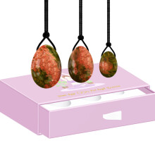 (a-Eggs With Box) Unakite Yoni Egg Massage Ben Wa Ball Yoni Wand for Women Pelvic Floor Muscle Kegel Exercise Natural Jade Stone Yoni Egg Set