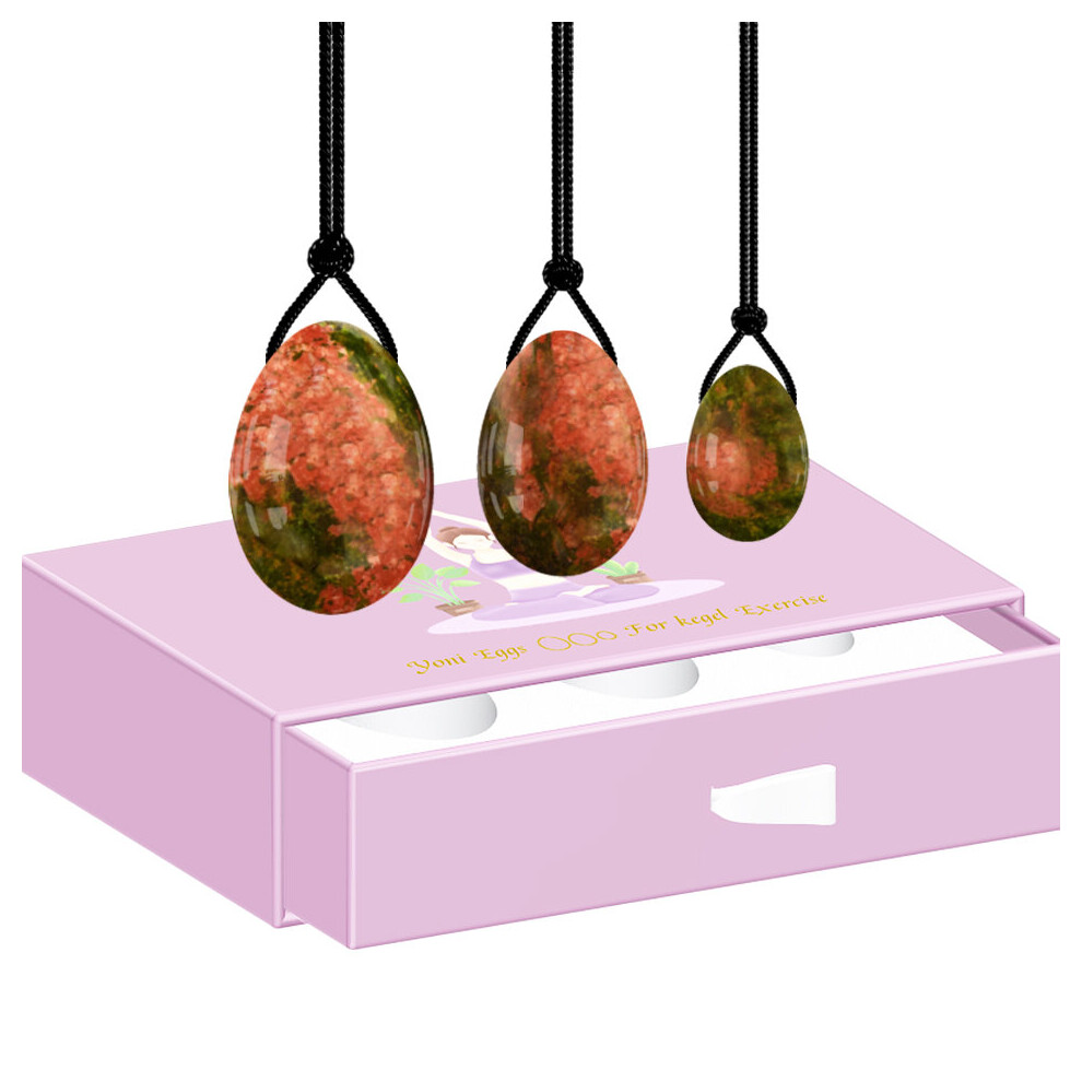 Dechoicelife (A-Eggs With Box) Unakite Yoni Egg Massage Ben Wa Ball Yoni Wand For Women Pelvic Floor Muscle Kegel Exercise Natural Jade Stone Yoni Egg Set