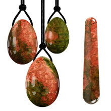 (a-Eggs-Wand No Box) Unakite Yoni Egg Massage Ben Wa Ball Yoni Wand for Women Pelvic Floor Muscle Kegel Exercise Natural Jade Stone Yoni Egg Set