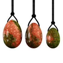 (a-Eggs No Box) Unakite Yoni Egg Massage Ben Wa Ball Yoni Wand for Women Pelvic Floor Muscle Kegel Exercise Natural Jade Stone Yoni Egg Set