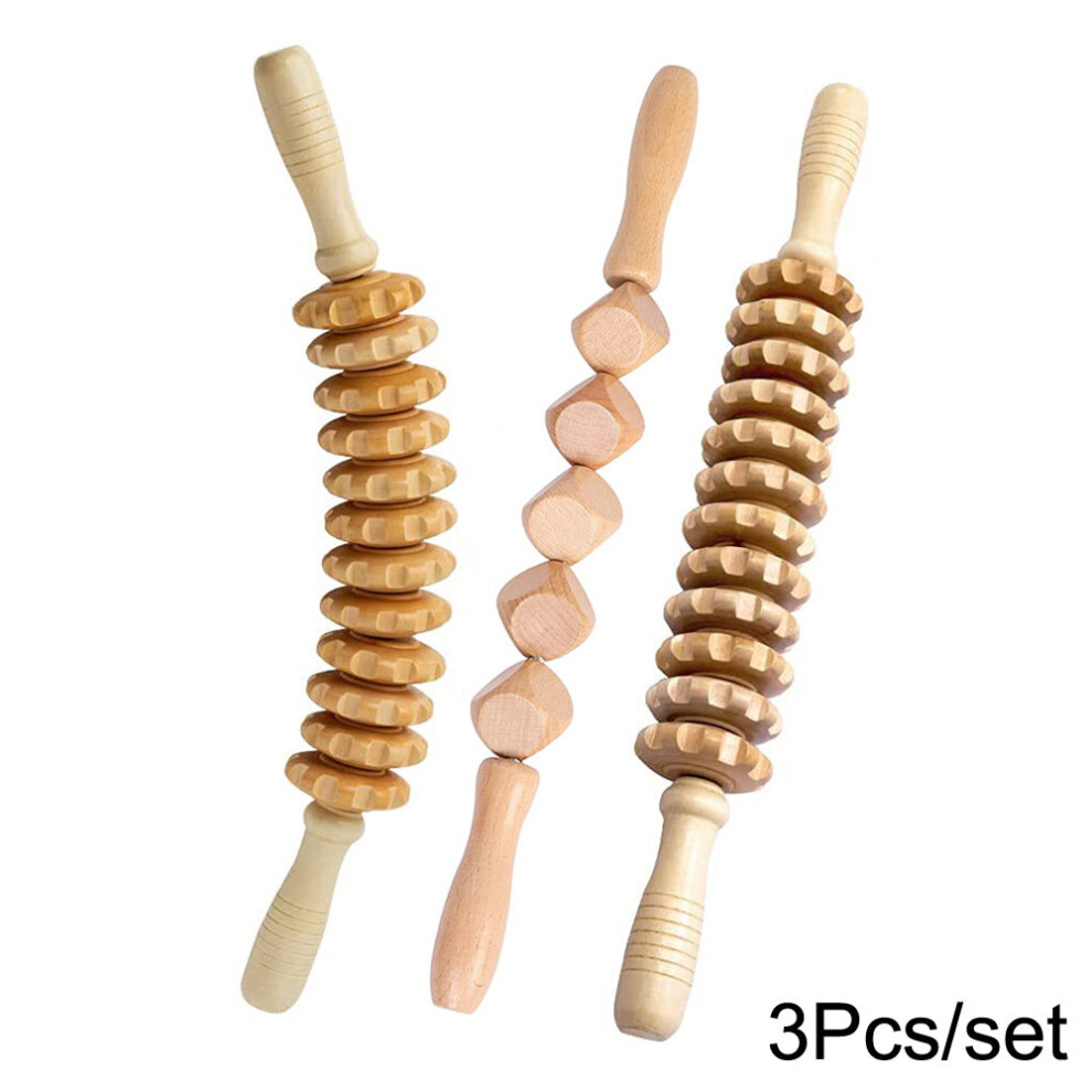 Dechoicelife (A-3Pcs) Wood Therapy Massage Tools,Anti Cellulite Massage Rollers, Fascia Massage Roller Kit For Draining Lymphatic,Body Shaping
