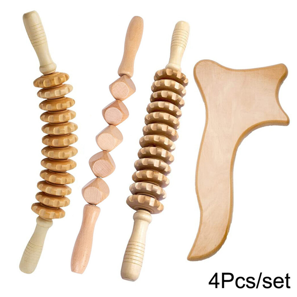 Dechoicelife (A-4Pcs) Wood Therapy Massage Tools,Anti Cellulite Massage Rollers, Fascia Massage Roller Kit For Draining Lymphatic,Body Shaping
