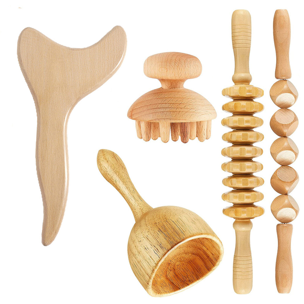 Dechoicelife (A-5Pcs-Set) 5Pcs Wood Therapy Massage Tool Lymphatic Drainage Massager Anti Cellulite Fascia Massage Roller For Maderotherapy Muscle Release