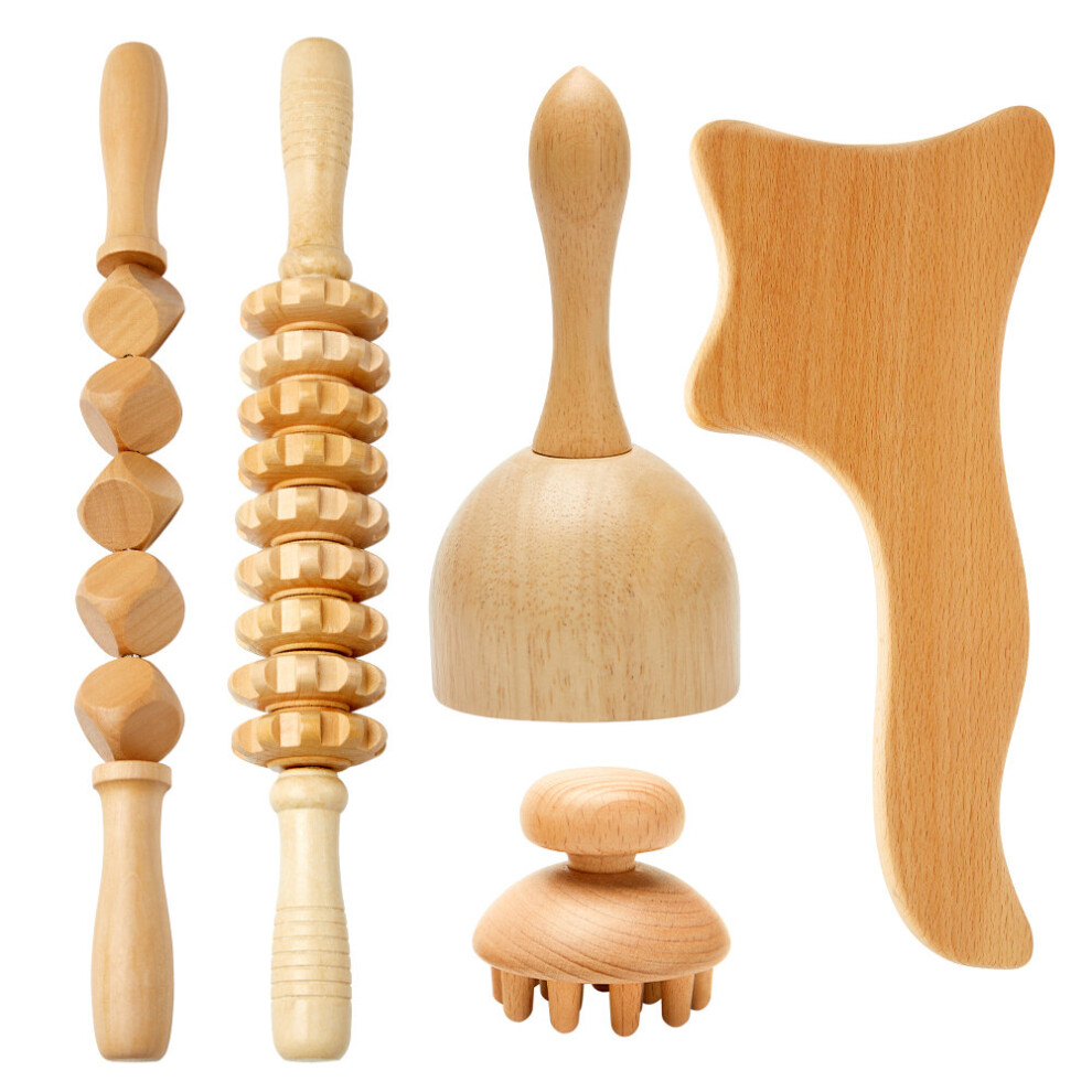 Dechoicelife (A-5Pcs) Wood Therapy Massage Set Maderoterapia Massager Roller Anti Cellulite Slimming Gua Sha Massager For Body Back Foot Masajeador