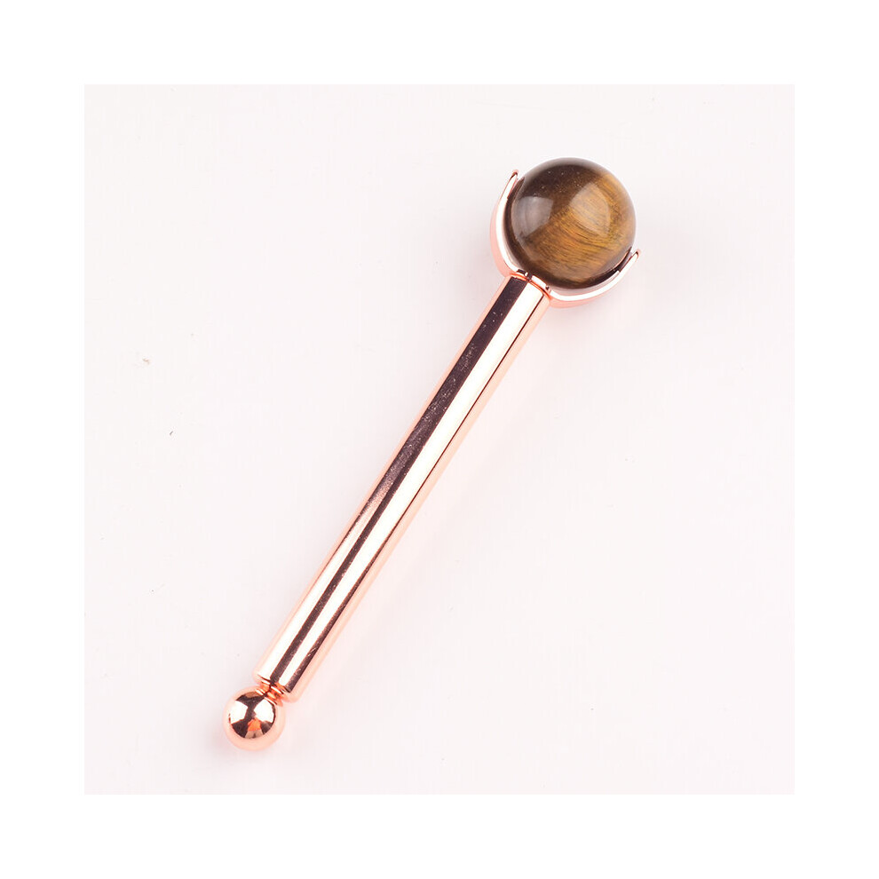 Dechoicelife (A-Tiger Eye) 25 Mm Natural Stone Ball Face Roller Massage Facial Care Health Eye Head Rose Quartz Crystal Acupuncture Aluminum Wand Massager