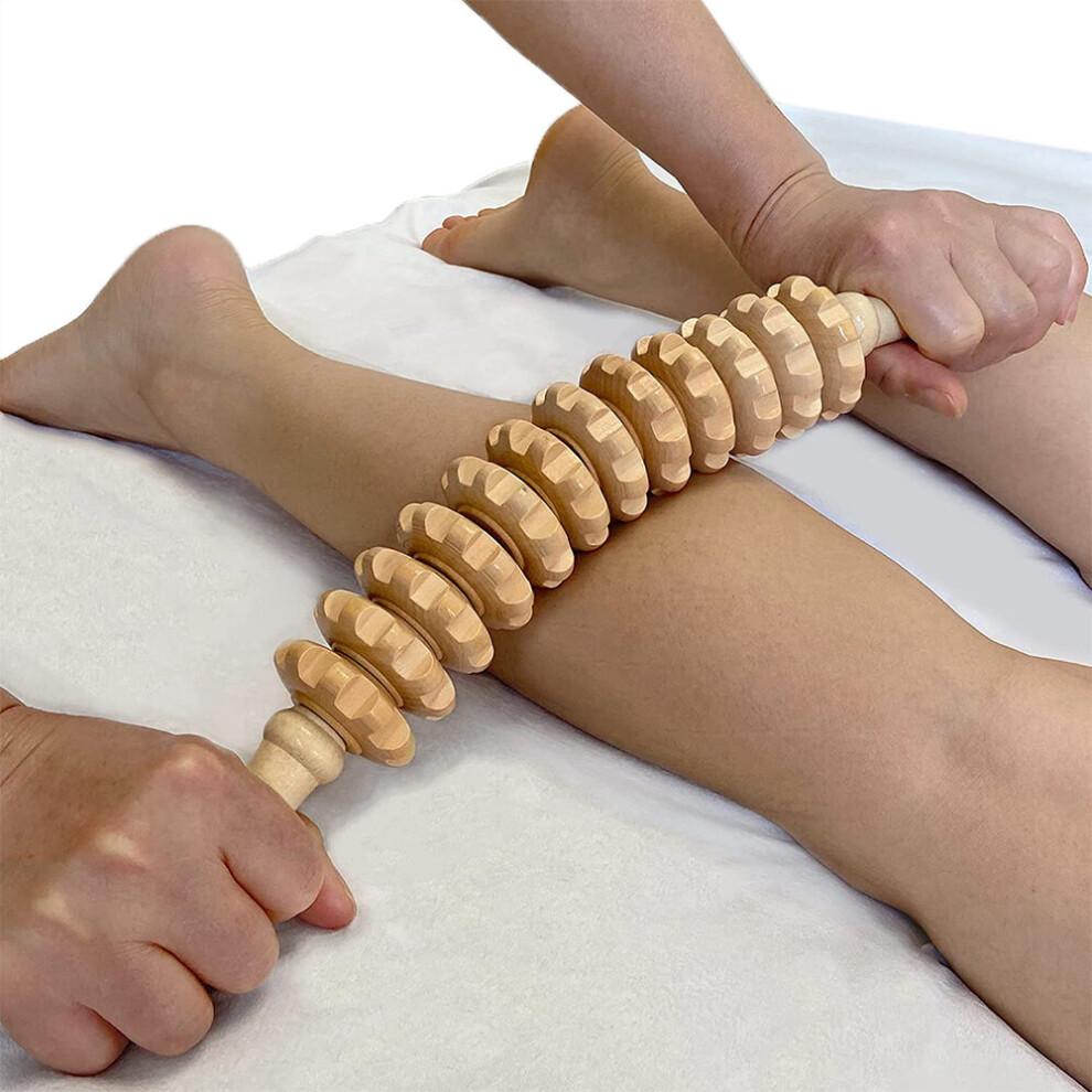 Dechoicelife Wood Therapy Roller Massage Tool Handheld Cellulite Trigger Point Stick Lymphatic Drainage Anti Cellulite Muscle Release Roller