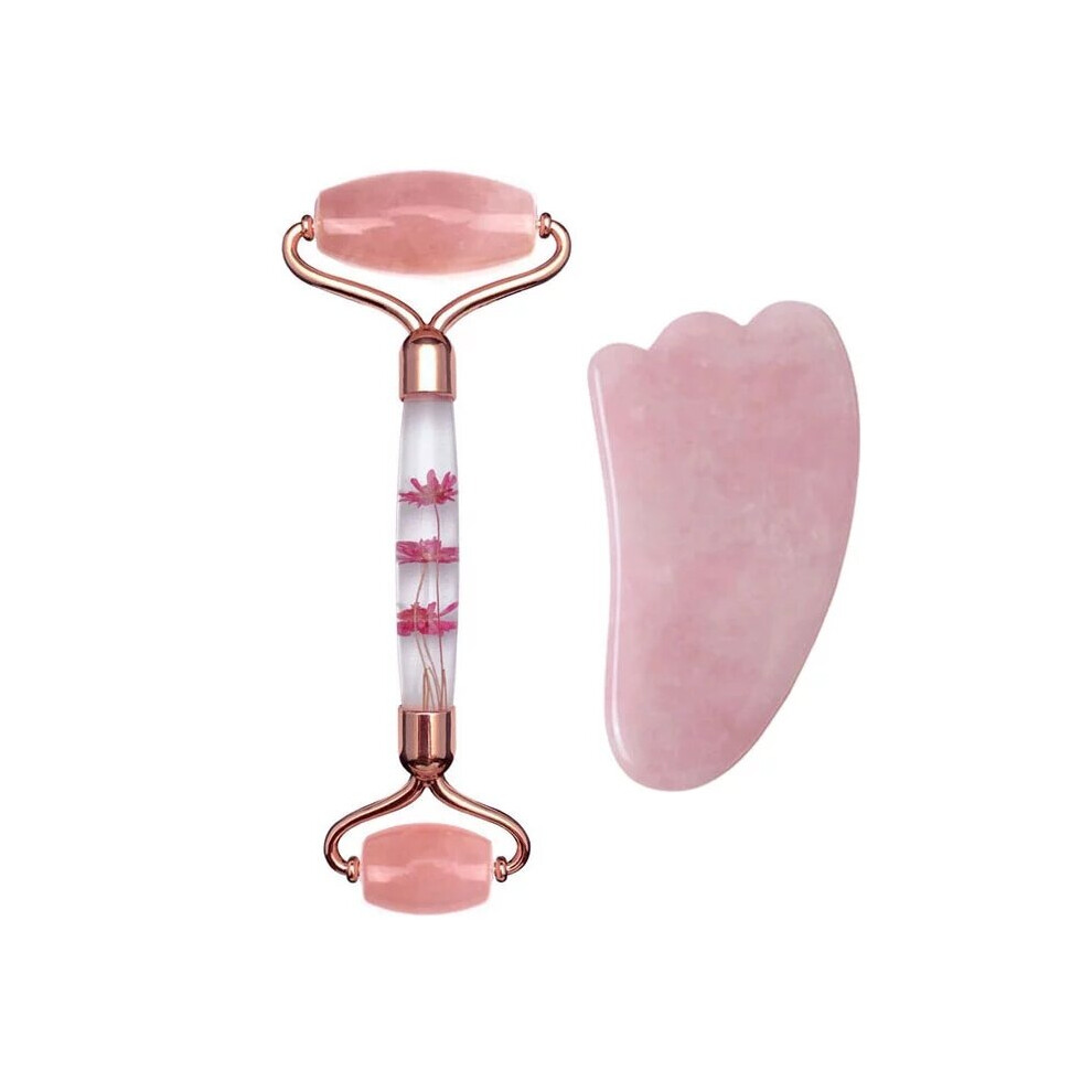 Photos - Facial Cleansing Brush  Rose Quartz Facial Massager Eternal Flower Roller Face Guache Scraper Jade Massage Roller Gua Sha Gouache Ma(a-2pcs Type B)