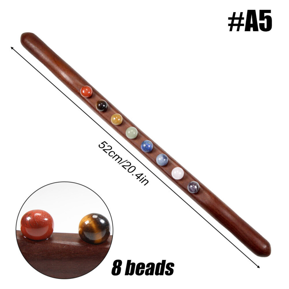 Dechoicelife (A-A5) Wooden Guasha Massage Stick Jade Stone Beads Trigger Point Massager Waist Back Shoulder Scraping Therapy Relieve Muscle Soreness
