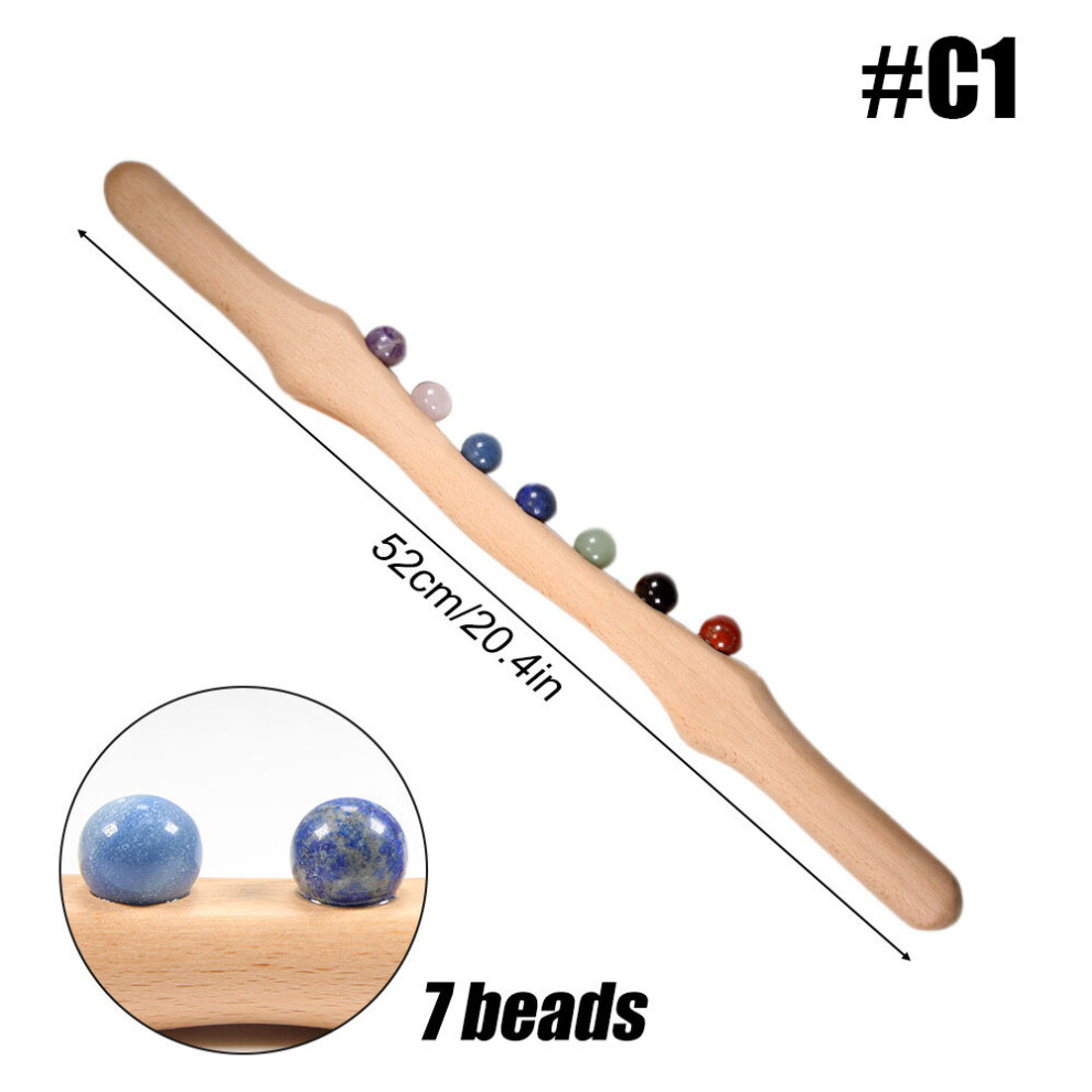 Dechoicelife (A-C1) Wooden Guasha Massage Stick Jade Stone Beads Trigger Point Massager Waist Back Shoulder Scraping Therapy Relieve Muscle Soreness