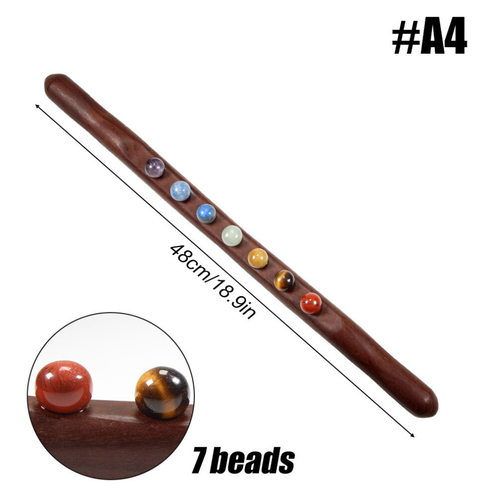 Dechoicelife (A-A4) Wooden Guasha Massage Stick Jade Stone Beads Trigger Point Massager Waist Back Shoulder Scraping Therapy Relieve Muscle Soreness