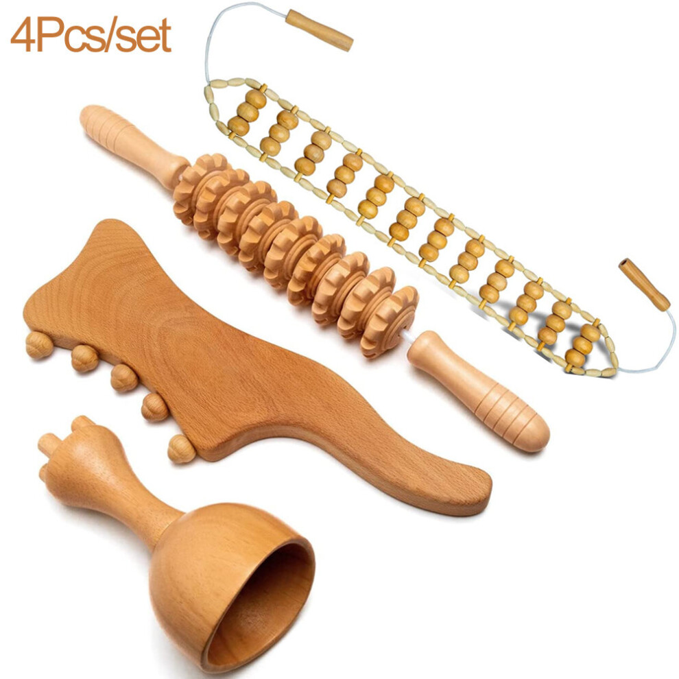 Dechoicelife (A-4Pcs) Wood Therapy Massage Tools,Lymphatic Drainage Massager For Body Shaping, Anti Cellulite Body Sculpting Tools