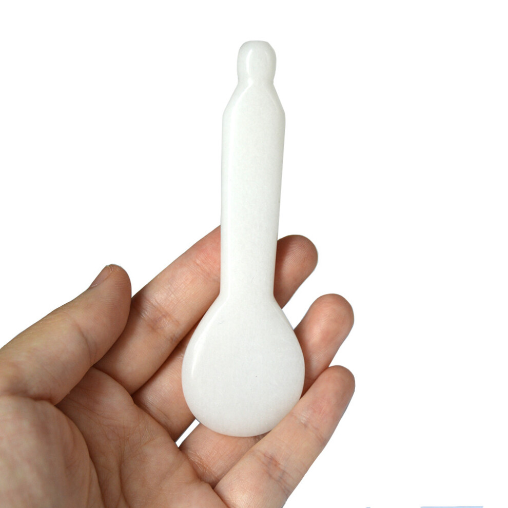 Dechoicelife White Good Polishing Spoon Shape Jade Massage Stick, Acupuncture Pen, Trigger Point Massager