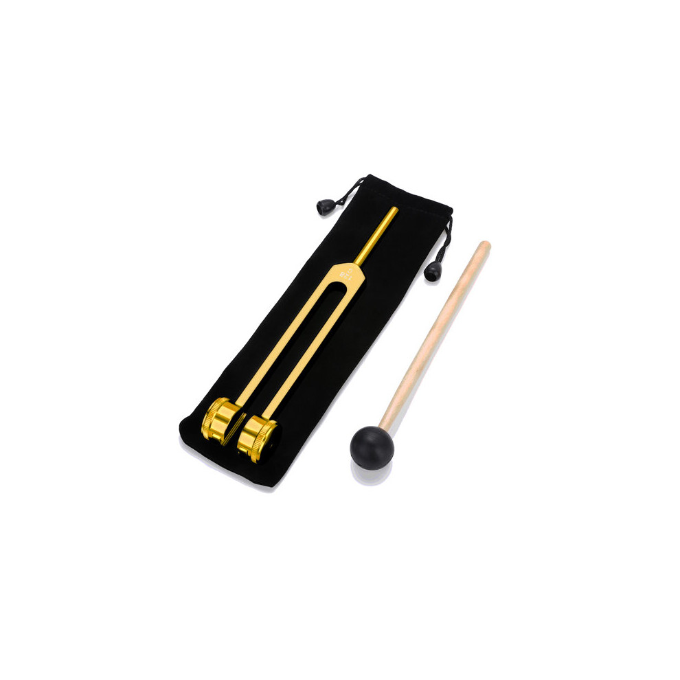 Dechoicelife Gold (A-) Medical 128C Neurological Massage Sound Healing Therapy Tuning Fork With Mallet Flannel Bag Chakra Ball Hammer