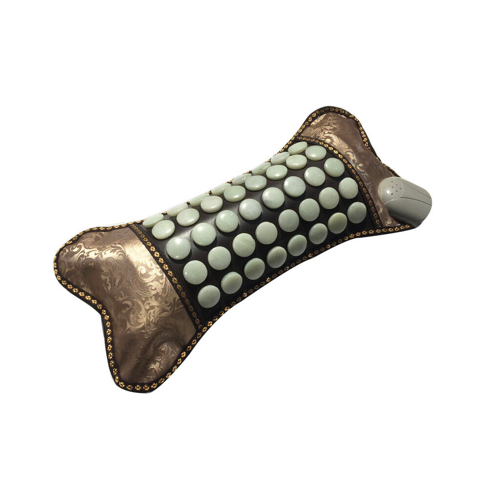 Dechoicelife Green (A- Eu Plug) Jade Heating Pillow Natural Tourmaline Germanium Stone Jade Cervical Pillow Neck Massager Help Sleep Relieve Pains Fatigue