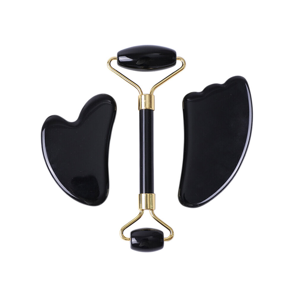 Dechoicelife (A-Type E) Natural Obsidian Face Massage Roller Gouache Scraper Guasha Massage Tool Gouache Stone Facial Jade Roller Massager Face Scraper