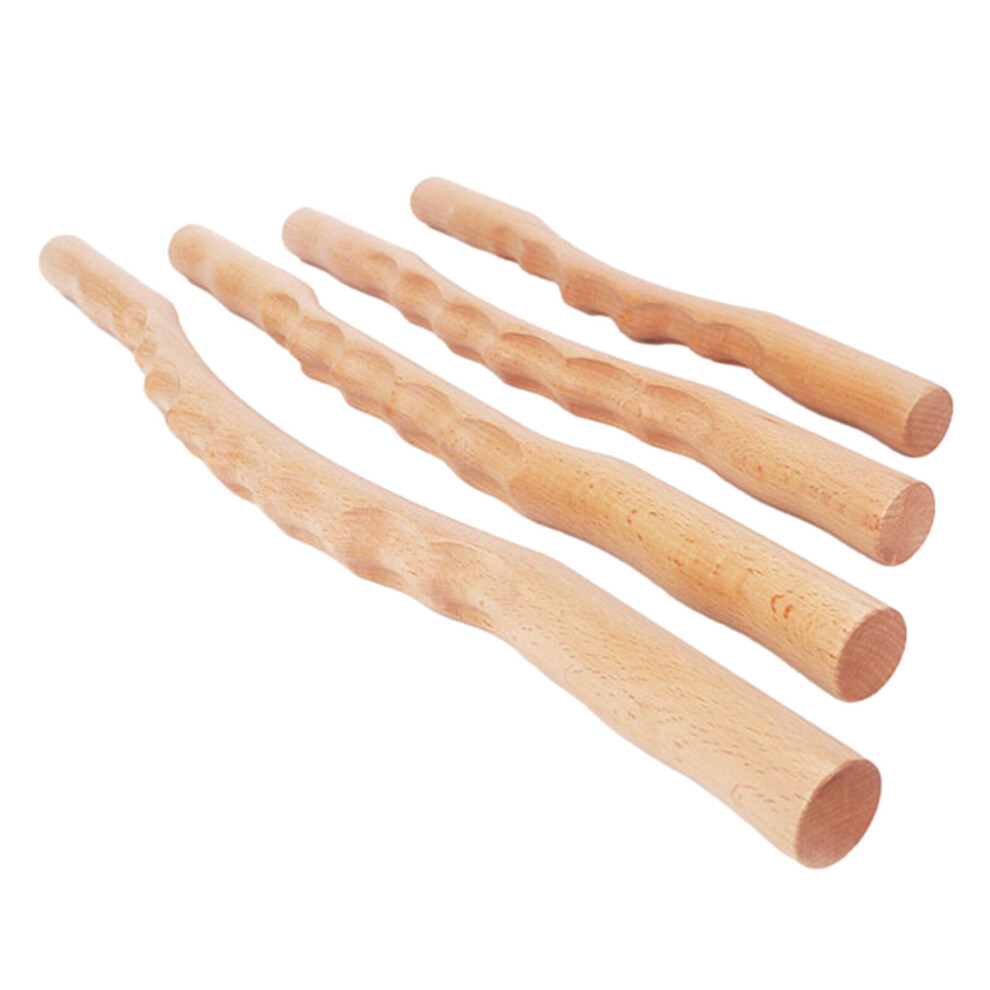 Dechoicelife (A-4Pcs Set) Beech Wood Scraping Stick Guasha Scraping Stick Muscle Relax Massage Scraper Body Neck Back Shoulder Waist Leg Massage Tools