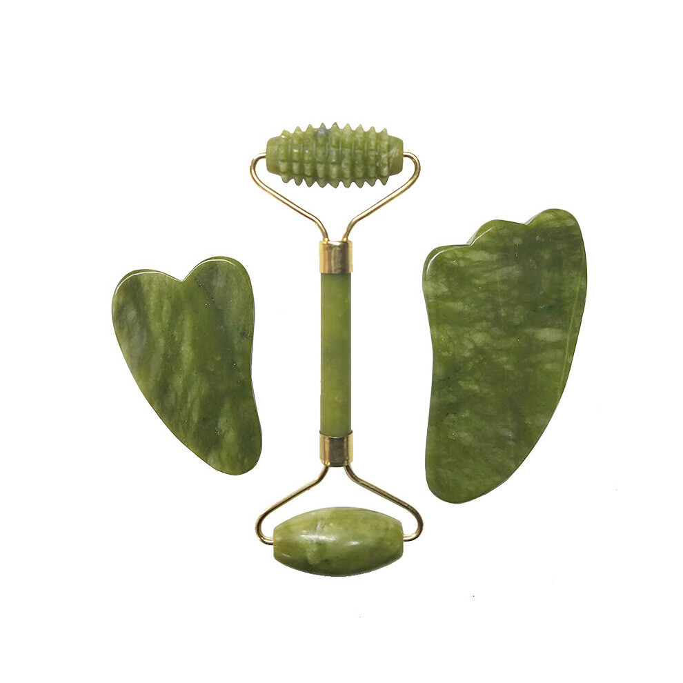 Dechoicelife (A-No.10) Natural Jade Roller Face Massager Gua Sha Scraper Gouache Stone Facial Body Massage Roller Gouache Scraper Guasha Massage Tools