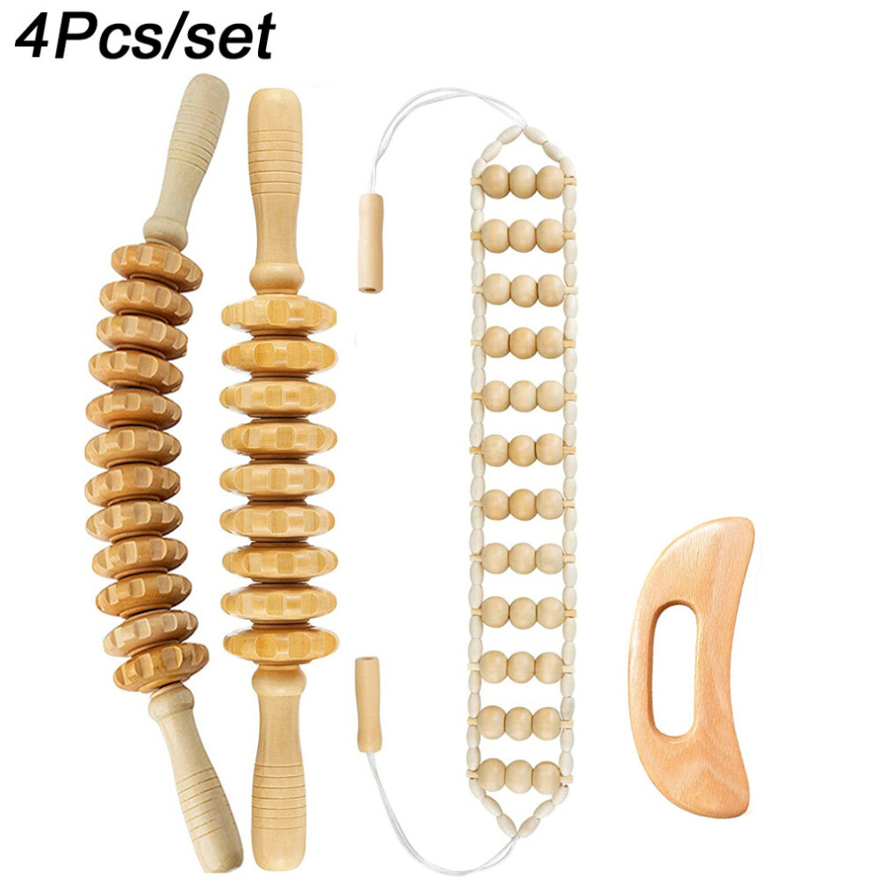 Dechoicelife (A-4Pcs) Manual Massager Wooden Handheld Roller Trigger Point Massager Stick For Fascia,Cellulite,Muscle,Abdomen,Body Therapy Massager