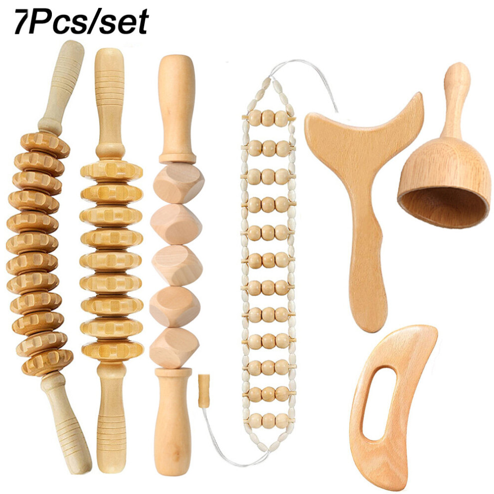 Dechoicelife (A-7Pcs) Manual Massager Wooden Handheld Roller Trigger Point Massager Stick For Fascia,Cellulite,Muscle,Abdomen,Body Therapy Massager