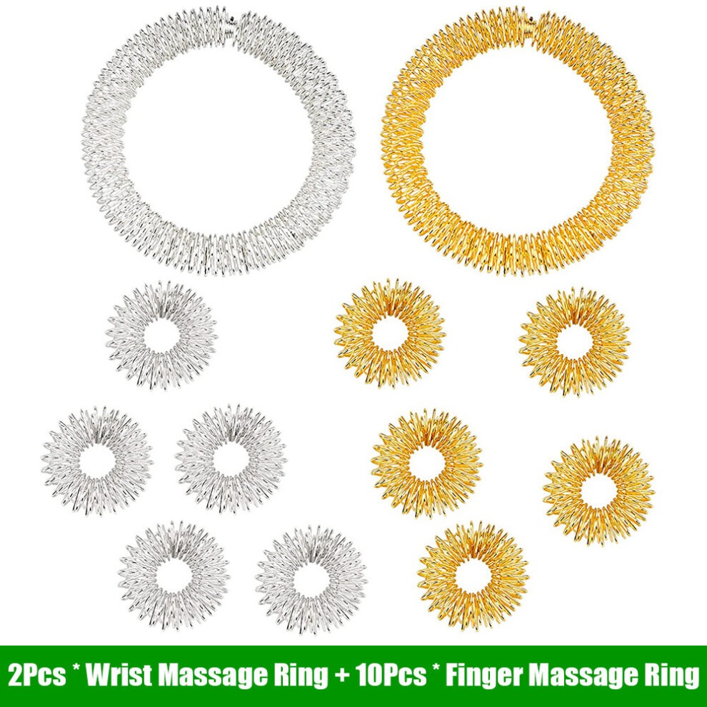 Dechoicelife Gold/Silver (A-12Pcs- Silver) Stainless Steel Finger & Wrist Massage Ring Acupressure Set For Finger Wrist Osteoarthritis Promotes Blood Circulation Wellness
