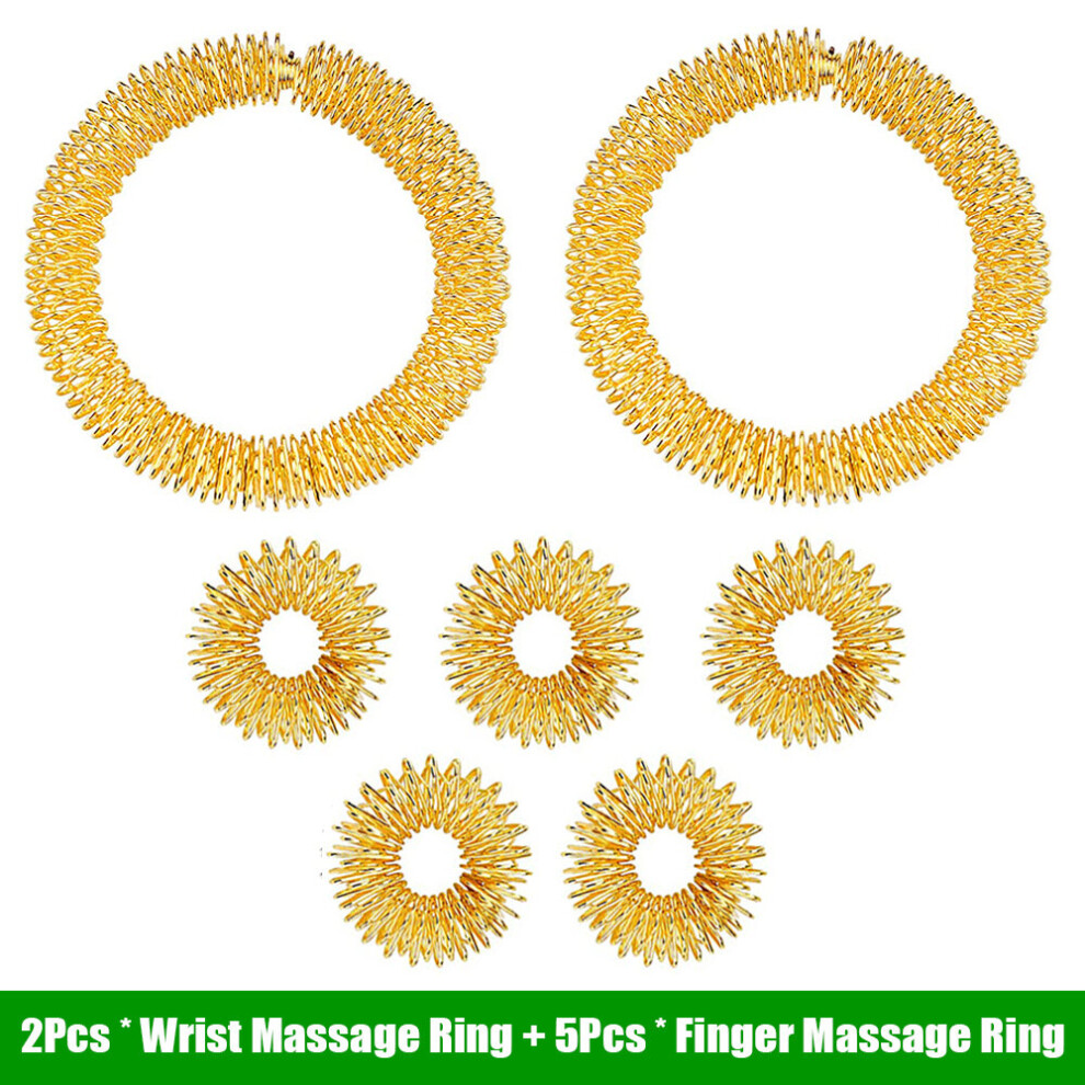 Dechoicelife Gold (A-7Pcs-) Stainless Steel Finger & Wrist Massage Ring Acupressure Set For Finger Wrist Osteoarthritis Promotes Blood Circulation Wellness