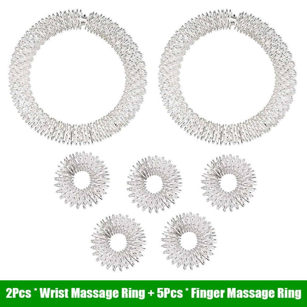 Dechoicelife Silver (A-7Pcs-) Stainless Steel Finger & Wrist Massage Ring Acupressure Set For Finger Wrist Osteoarthritis Promotes Blood Circulation Wellness
