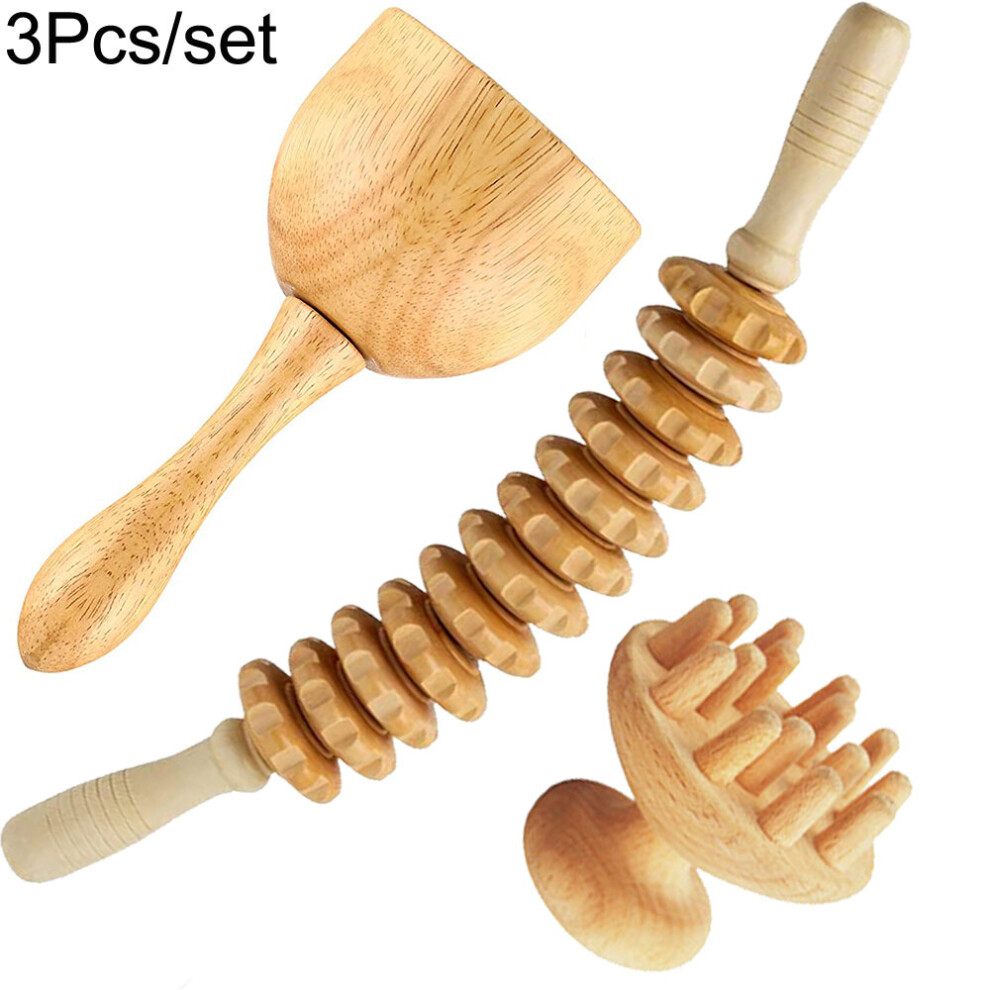 Dechoicelife (A-3Pcs) Wood Therapy Massage Tool Lymphatic Drainage Massager Wooden Swedish Cup Mushroom Massager Anti Cellulite Fascia Massage Roller
