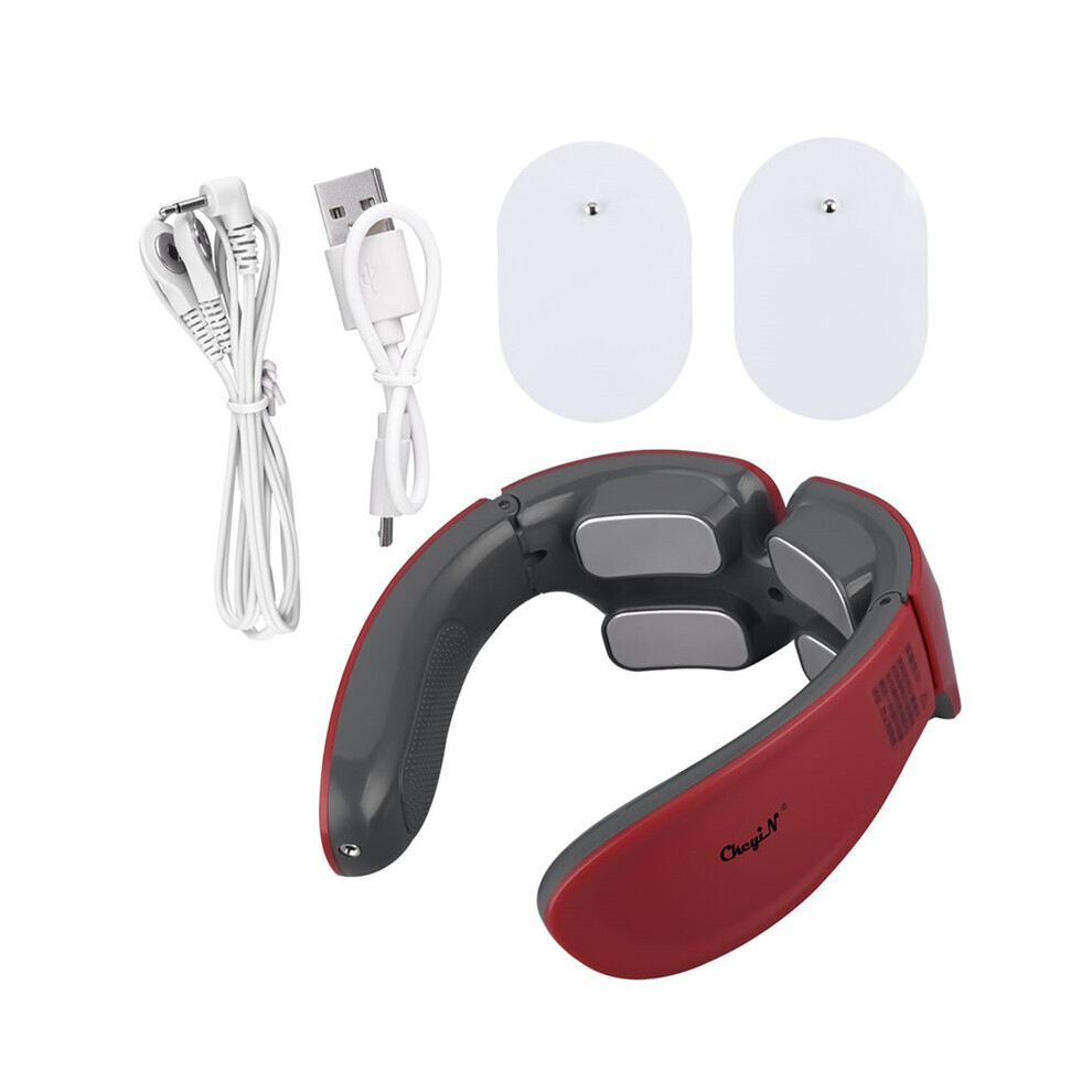 Dechoicelife (A-Red) Ckeyin Electric Neck Massager Pain Relief Health Care Pulse Massage Heated Relaxation Remote Control Physiotherapy Machine