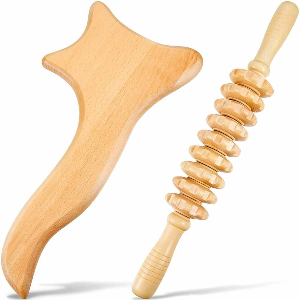 Dechoicelife 2 Pieces Wood Therapy Massage Tools Lymphatic Drainage Tool Anti Cellulite Massager Fascia Massage Release Cellulite Sore Muscle