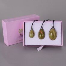 (a-Unakite) Drill Yoni Egg 3 Pcs /Set Natural Massage Crystal Rose Quartz Ball Kegel Exercise Tool Pelvic Floor Muscle Vaginal Massager