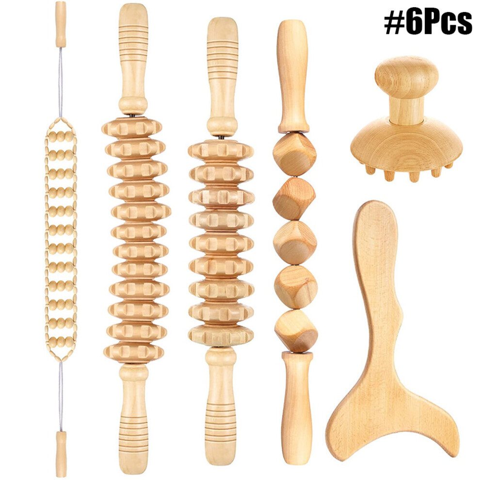 Dechoicelife (A-6Pcs) Wood Therapy Massage Tools Professional Wooden Maderoterapia Massager - Thigh Waist Sculpting,Anti Cellulite,Lymphatic Drainage