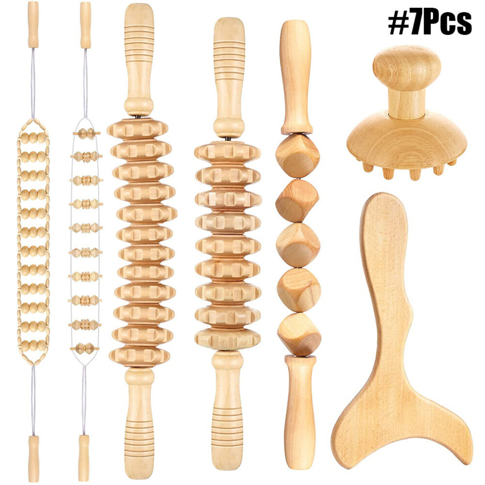 Dechoicelife (A-7Pcs) Wood Therapy Massage Tools Professional Wooden Maderoterapia Massager - Thigh Waist Sculpting,Anti Cellulite,Lymphatic Drainage