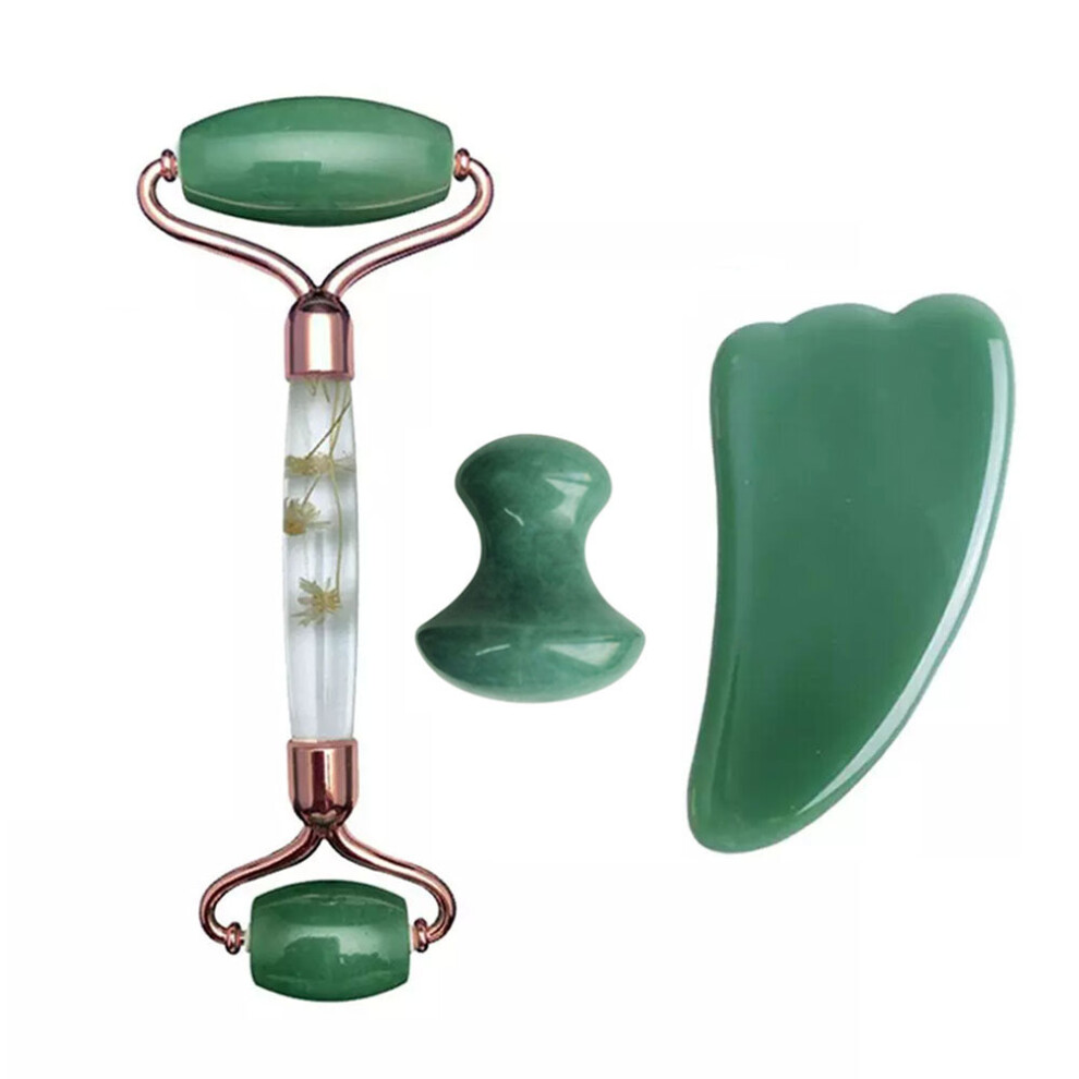 Dechoicelife (A-Type H) Aventurine Gouache Scraper Face Massage Jade Roller Set Natural Gouache Stone Facial Roller Jade Massager Gua Sha Face Scraper
