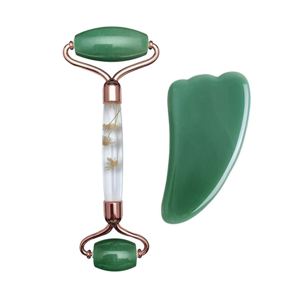 Dechoicelife (A-Type D) Aventurine Gouache Scraper Face Massage Jade Roller Set Natural Gouache Stone Facial Roller Jade Massager Gua Sha Face Scraper
