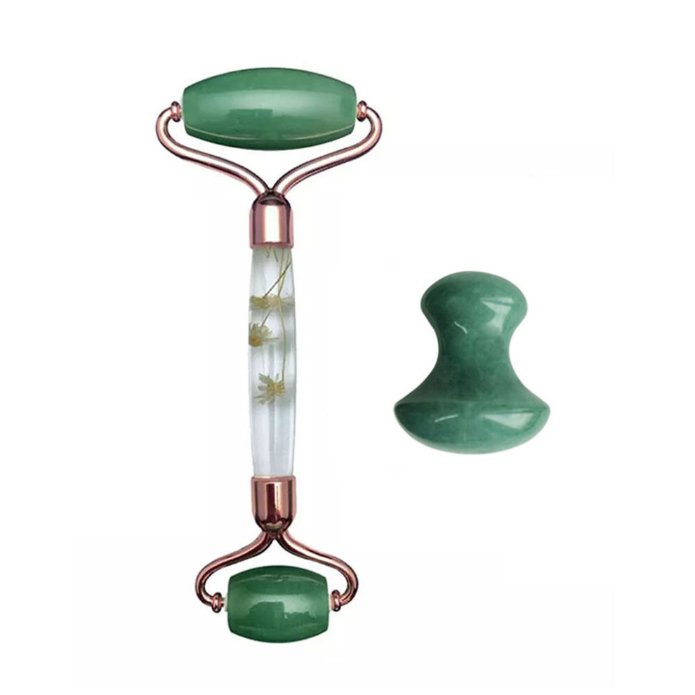 Dechoicelife (A-Type J) Aventurine Gouache Scraper Face Massage Jade Roller Set Natural Gouache Stone Facial Roller Jade Massager Gua Sha Face Scraper