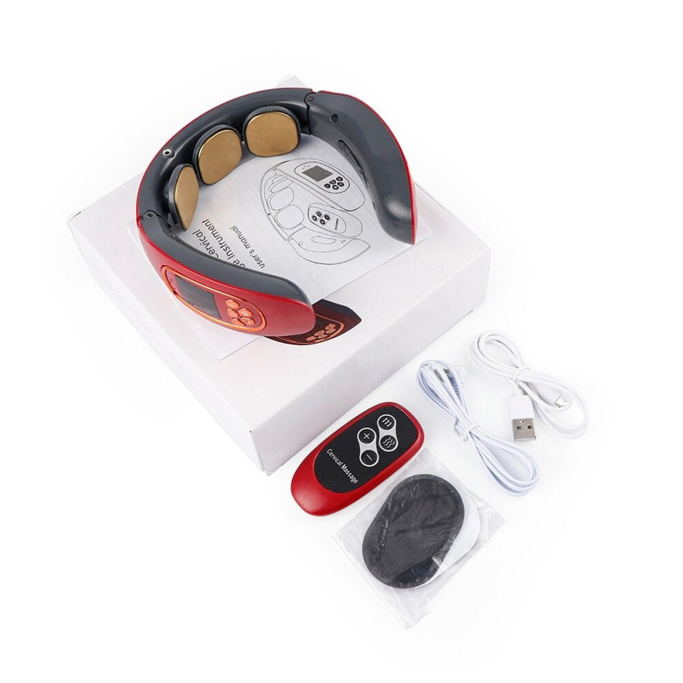 Dechoicelife Red (A-3 Head ) Intelligent Tens Pulse Neck Massager Hot Compress Neck Back Cervical Spine Pain Relief Kneading Massage Machine Power Control