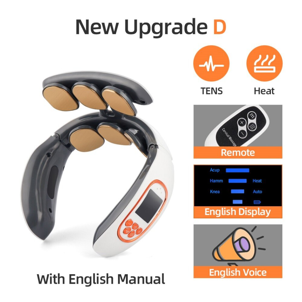 Dechoicelife (A-Upgraded D) Intelligent Tens Pulse Neck Massager Hot Compress Neck Back Cervical Spine Pain Relief Kneading Massage Machine Power Control