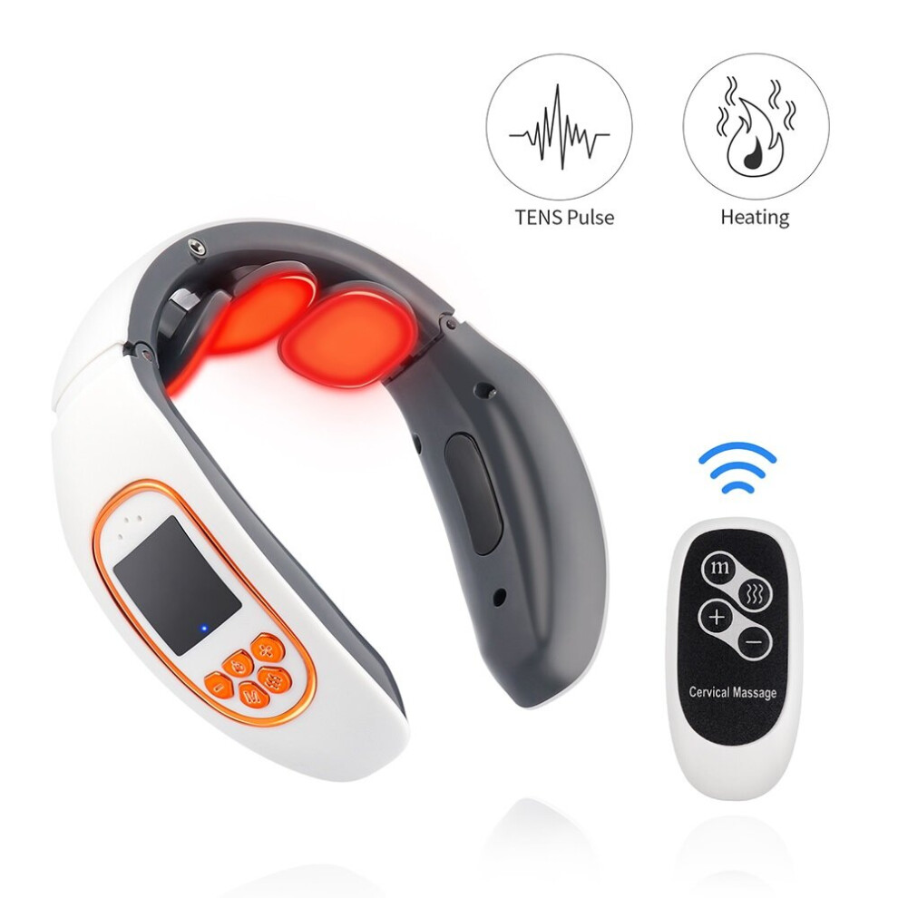 Dechoicelife White (A-3 Head ) Intelligent Tens Pulse Neck Massager Hot Compress Neck Back Cervical Spine Pain Relief Kneading Massage Machine Power Control