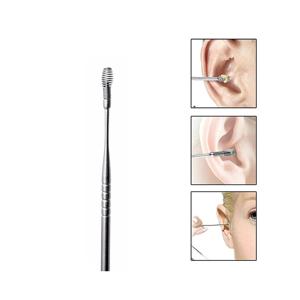 Dechoicelife 360 Ear Scoop Portable Spiral Stainless Steel Earpick Curette Ear Wax Remover Spring Ear Clean