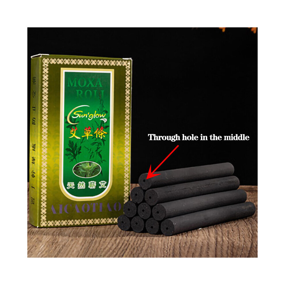 Dechoicelife (A-Through Hole) 10Pcs Slight Smoke Moxibustion Rolls Wild Mugwort Sticks Moxa Therapy Body Meridian Acupoint Warm Massage Chinese Medicine