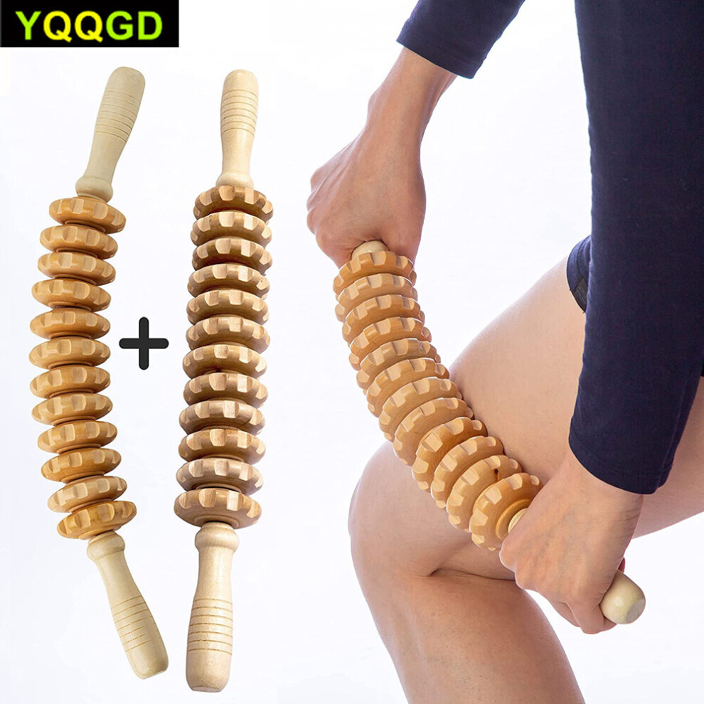 Dechoicelife (A-Auburn) Wood Therapy Massage Roller Tool,Lymphatic Drainage,Handheld Cellulite Trigger Point Muscle Release Stick Massager(Curved)