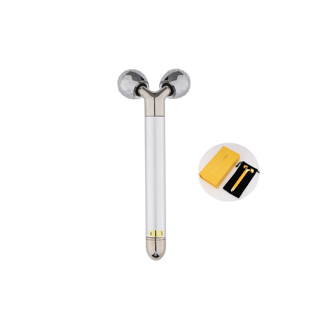 Dechoicelife Silver (A- With Box) Massage Roller Electric Face Roller Massager Vibration T Shape Face Shaper Lift Slimmer V Shape Eye Massager Rouleau De Massage