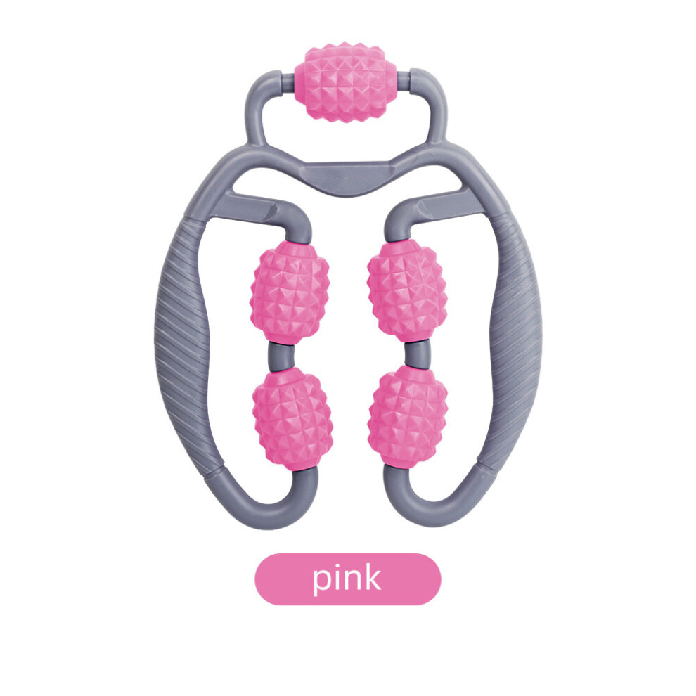 Dechoicelife (A-Pink 5 Wheels) Massage Roller Anti-Cellulite Massager Body Leg Slimming Roller Yoga Training Device U-Shaped Pilates Muscle Relaxation Roller